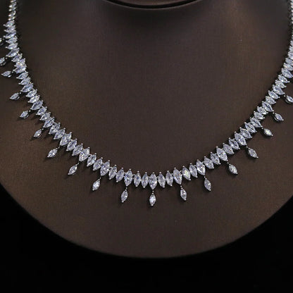 New CZ Simple Earring Necklace For Women Elegant Bridal Wedding Jewelry Set Bridesmaid Dinner Party Accessories， Gifts X0477