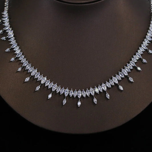 New CZ Simple Earring Necklace For Women Elegant Bridal Wedding Jewelry Set Bridesmaid Dinner Party Accessories， Gifts X0477
