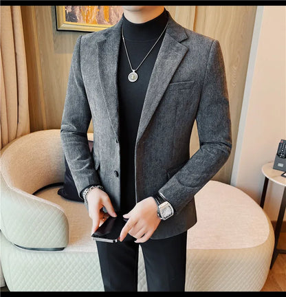 British Style Solid Color Slim Suit Jacket Men Fashion Casual Business Blazers Coats High Quality Social Wedding Elegant Jackets