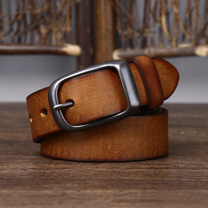 3.3CM Pure Cowhide Genuine Leather for Men's High Quality Jeans Brass Buckle Belts Cowboy Waistband Male Fashion Designer