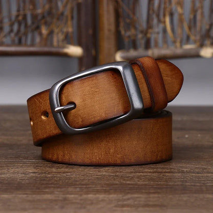 3.3CM Pure Cowhide Genuine Leather for Men's High Quality Jeans Brass Buckle Belts Cowboy Waistband Male Fashion Designer