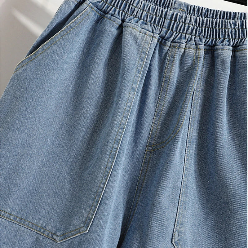 Wide Leg Denim Shorts For Women 2024 Summer New Arrivals High Waist Big Pockets Blue Color Jeans Shorts Casual Pants Trousers