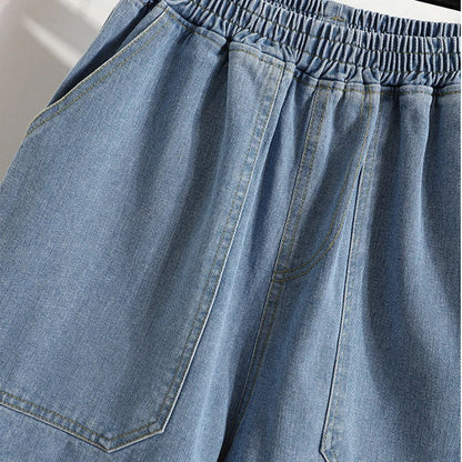 Wide Leg Denim Shorts For Women 2024 Summer New Arrivals High Waist Big Pockets Blue Color Jeans Shorts Casual Pants Trousers