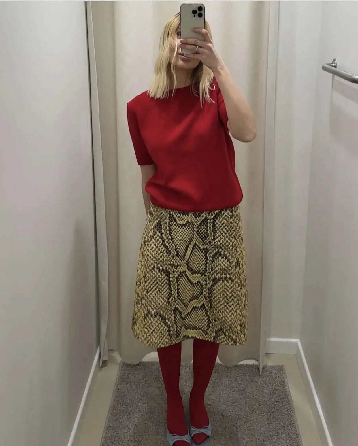 Snakeskin Printed Fashion Skirt Women's High Waist Slim Contrast Patchwork Commute Streetwear Female Vintage Y2k Skirt DDX8
