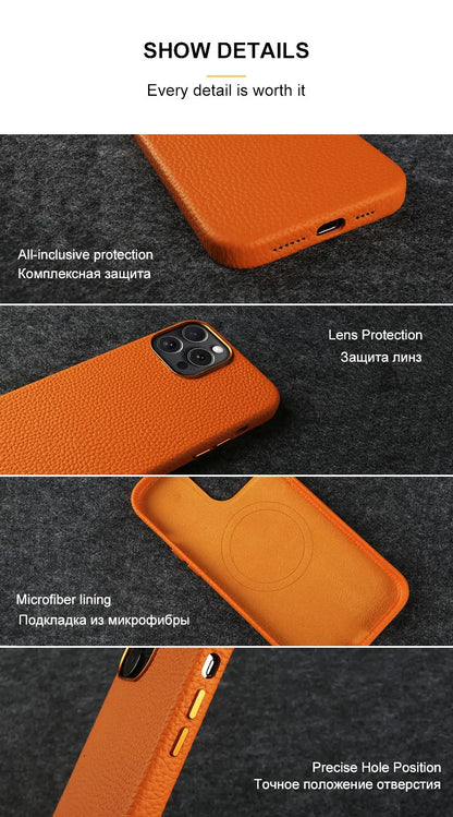 For Magsafe Case iphone 15 Pro Max Premium Genuine Leather Cover Magnetic for Funda Iphone14Pro 15 Cases Full Coverage Carcasa