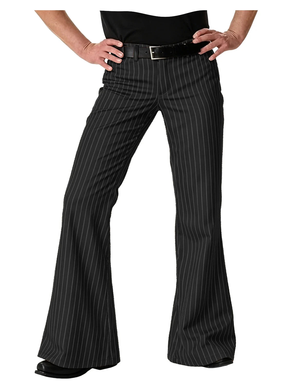 Men's Polyester Blend High Waist Flared Pinstripe Pants Soft Breathable Disco Party Retro Stage Nightclub Spring Summer Trousers