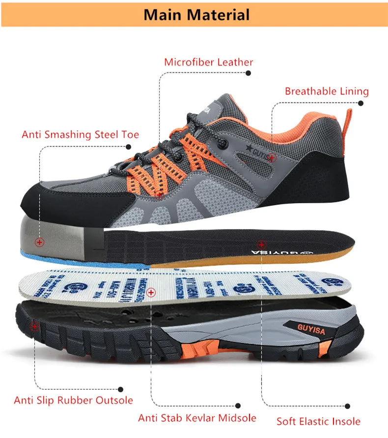 safety sneakers work man safety shoes Work shoes with steel toe anti puncture work  anti-slip boots indestructible shoes for men