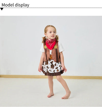 4/5 Pcs Set Girls Cowboy Role Play Skirt Clothes Vest Set Skirt Sets Kids Spring Autumn Halloween Cosplay Performance Costumes