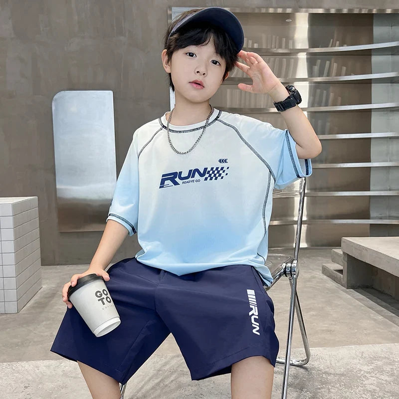 Kids Boy Summer Set Quick-drying T-shirt Shorts Clothing Set New Casual Child Sportswear 2 Pieces Outfit 5 6 7 8 9 10 11 12 14 Y