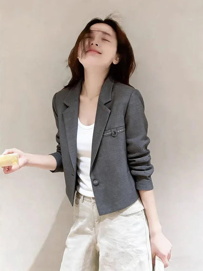 Chic Slim Cropped Blazer Women Elegant Fashion Long Sleeve Short Suit Coat Sweet All Match Female Fall Winter Jacket Outwear New