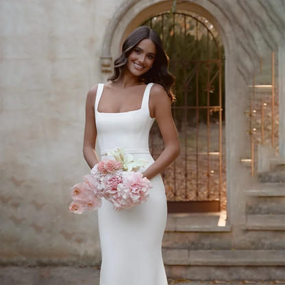 Classic Mermaid Wedding Dresses 2026 Square Collar Spaghetti Straps Open Back Buttons Bridal Gowns Vestidos De Novia Customized