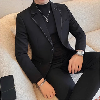 High Quality Line design Luxury Men's Suit Coats Fashion Business Casual Two Buttons Formal Social Wedding Party Suit Jacket