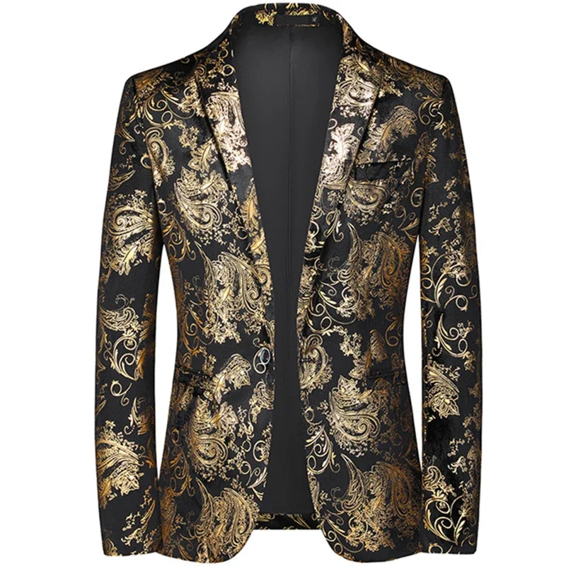 Plus Size 6XL-M Spring Luxury Men Bronzing Print Blazers 2025 New Slim Wedding Nightclub Party Dress Mens Clothing Suit Jackets