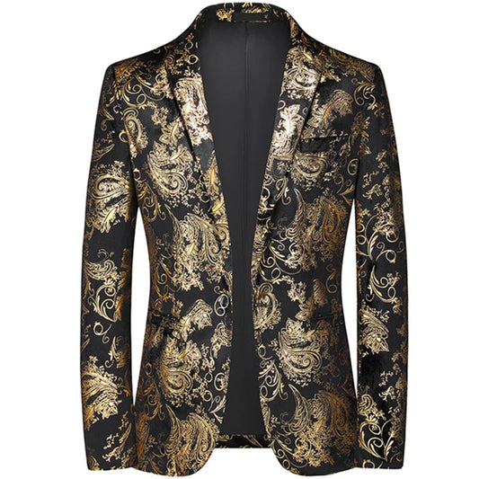 Plus Size 6XL-M Spring Luxury Men Bronzing Print Blazers 2025 New Slim Wedding Nightclub Party Dress Mens Clothing Suit Jackets