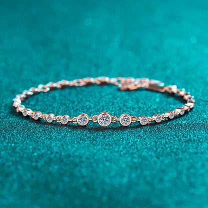 Round Bezel 0.87cttw Full D Color Moissanite Diamond Bracelet For Women 925 Silver GRA Certified 19cm Link Bracelets Gift