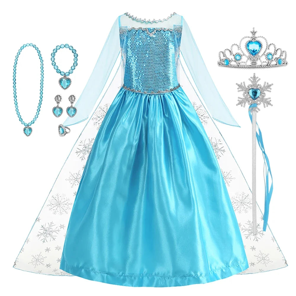 2026 Vestidos Snow Queen Princess Dress Girls Costume Halloween Kids Role-play Carnival Children Birthday Party Dress