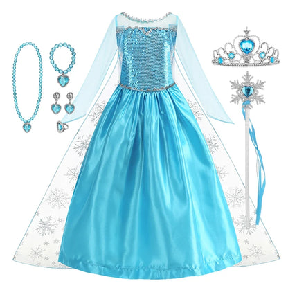 2026 Vestidos Snow Queen Princess Dress Girls Costume Halloween Kids Role-play Carnival Children Birthday Party Dress
