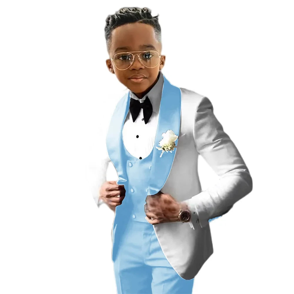 Kids Slim Fit Shawl Lapel Suit Set 3 Pieces Performance Costumes Elegant Flower Boys Formal Party Suit Kids Wedding Tuxedo 2-20T