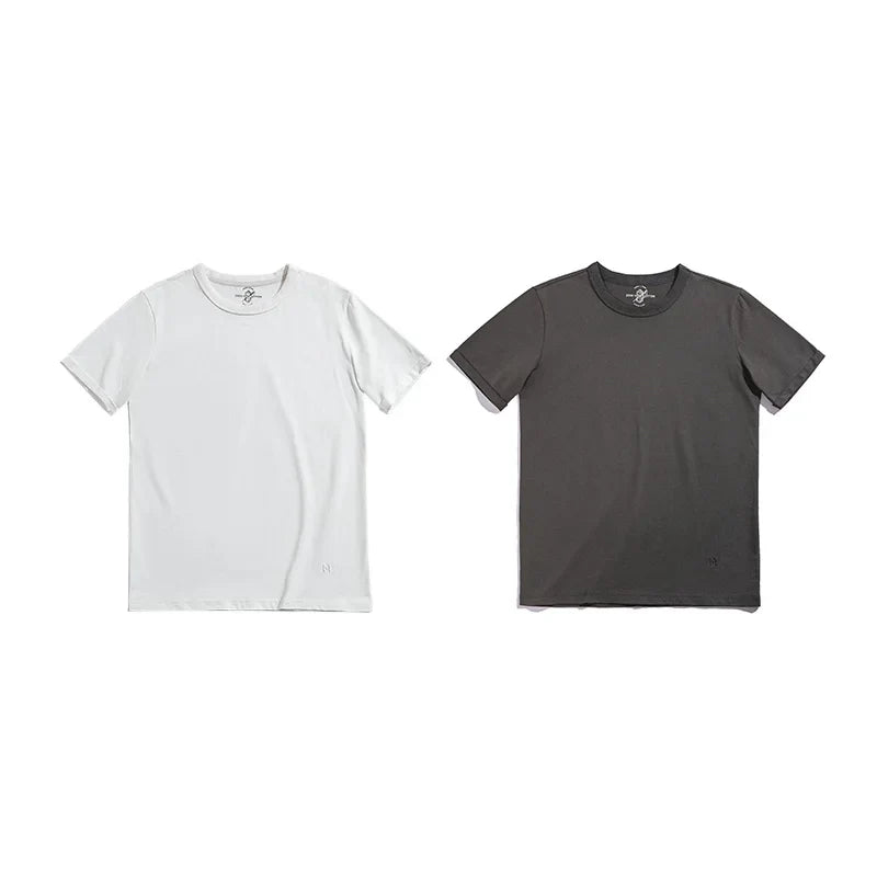 Summer Solid Color Short Sleeve T-Shirts 100% Cotton Round Neck Tees with Rolled Edge Cuffs Casual Tops for Men