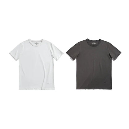 Summer Solid Color Short Sleeve T-Shirts 100% Cotton Round Neck Tees with Rolled Edge Cuffs Casual Tops for Men