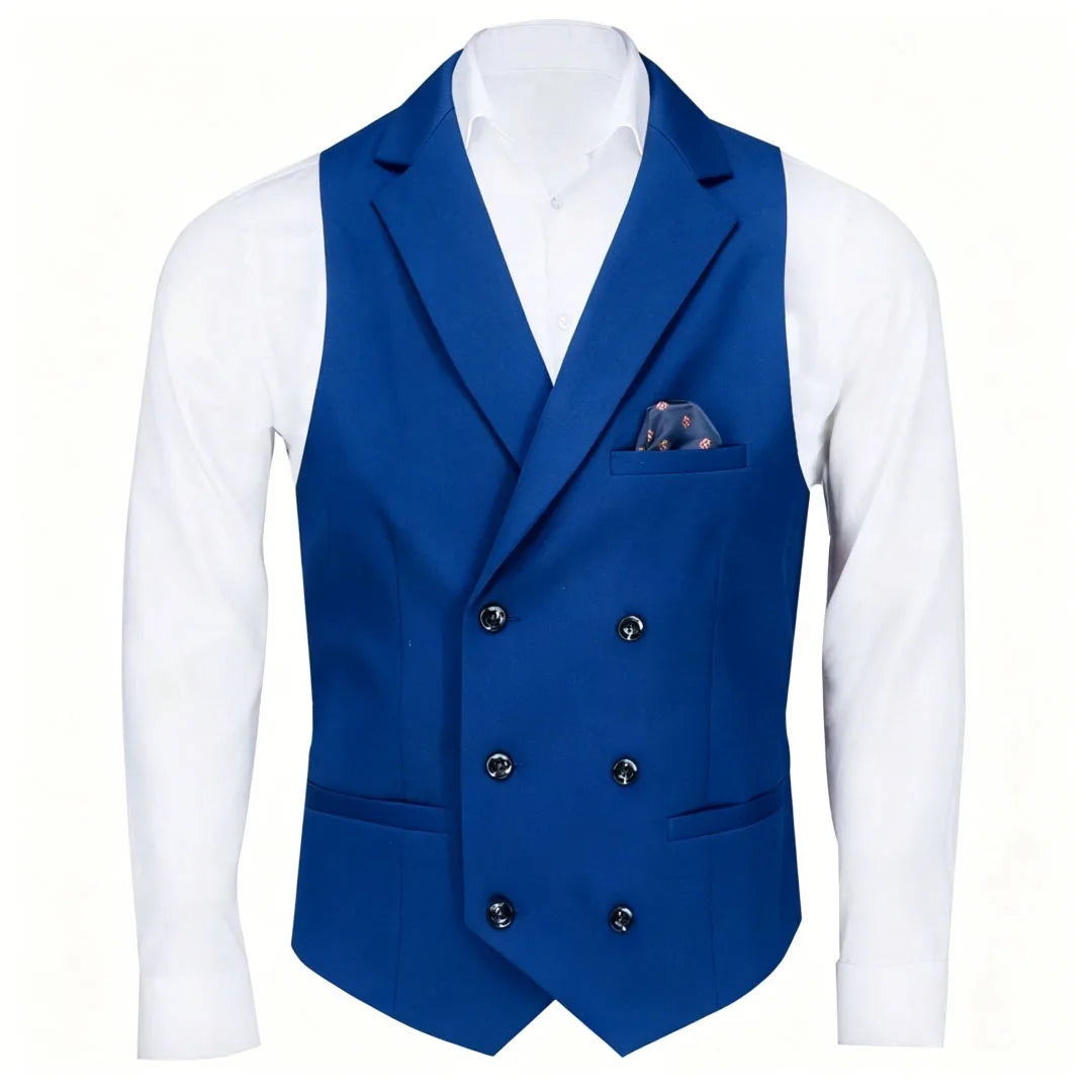 Men Vest Black Solid Double Button With Lapel Waistcoat For Business Wedding Party Banquet Prom Daily Casual Men Suit Vest