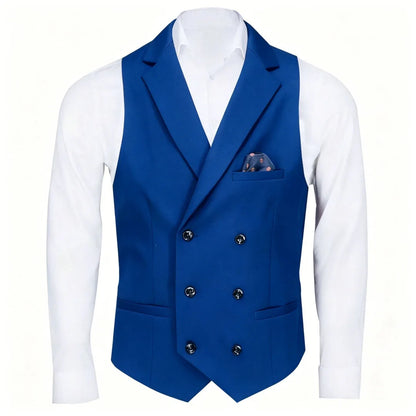Men Vest Black Solid Double Button With Lapel Waistcoat For Business Wedding Party Banquet Prom Daily Casual Men Suit Vest