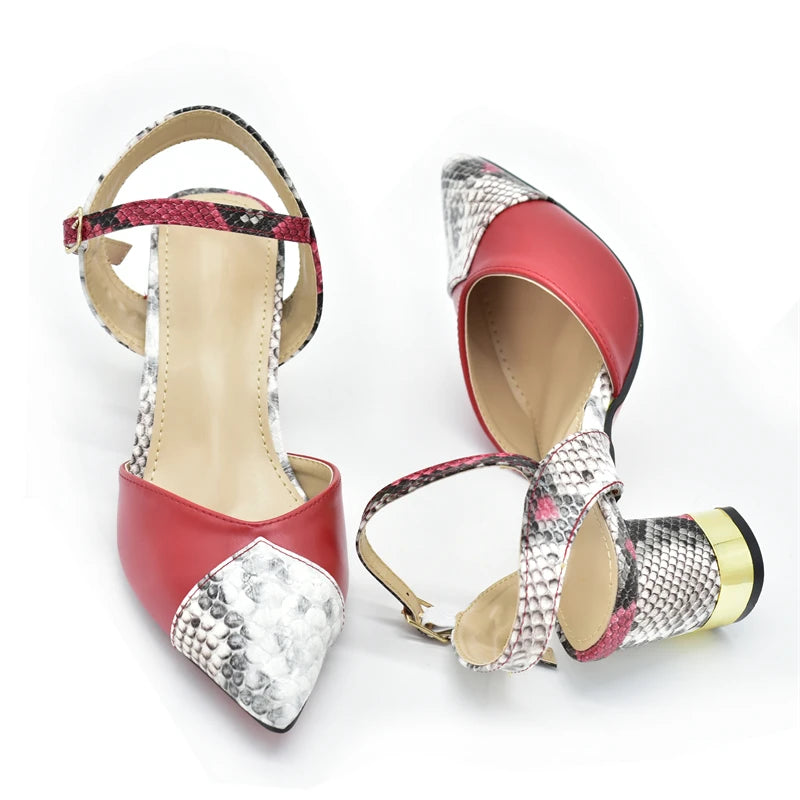 New Design Italian Shoe and Bag Set for Party In Women Ladies Shoes and Sandals Snake Print Heels Wedding Shoes for Women Bride