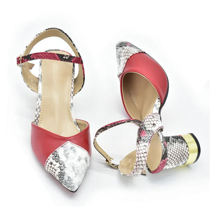 New Design Italian Shoe and Bag Set for Party In Women Ladies Shoes and Sandals Snake Print Heels Wedding Shoes for Women Bride