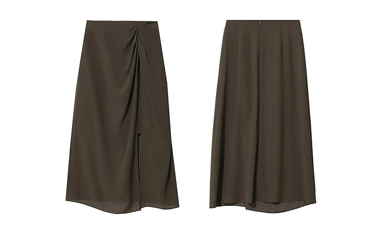 Women's Skirt 2026 Summer Elegant Chiffon Midi Skirt Pleated Side Slit Office Casual Versatile Women's Clothing 12612002