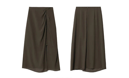 Women's Skirt 2026 Summer Elegant Chiffon Midi Skirt Pleated Side Slit Office Casual Versatile Women's Clothing 12612002