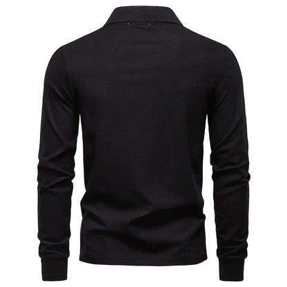2025 Business Casual Polo Shirt Men Solid Color Long Sleeve Cotton Rich Blend Breathable Polos Male