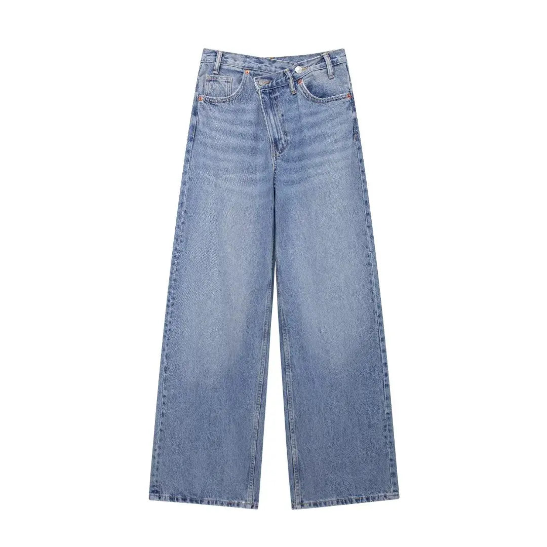 Women Fashion Denim Solid Straight Pants Jeans High Waist Full Length Casual Female Chic Lady Trousers