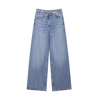 Women Fashion Denim Solid Straight Pants Jeans High Waist Full Length Casual Female Chic Lady Trousers