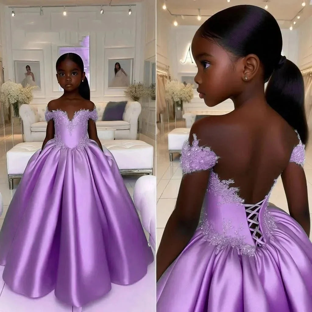 Custom Light Blue Lace Off Shoulder Flower Girl Dress First Christmas Dress Wedding Party Gown for Girls فساتين اطفال