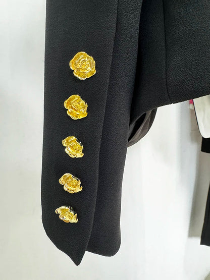 HIGH STREET Newest Fashion 2026 Designer Jacket Women's Slim Fitting Rose Metal Buttons Color Block Blazer