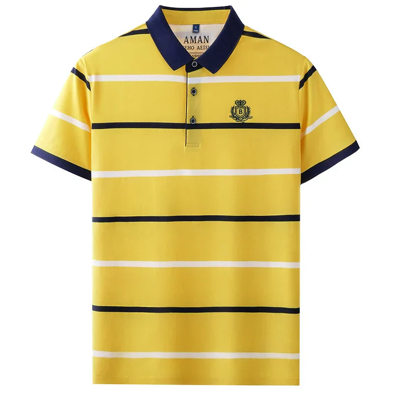 Fashion striped short sleeve men polo shirt summer trend brand letter embroidery design business casual breathable Paul T-shirt