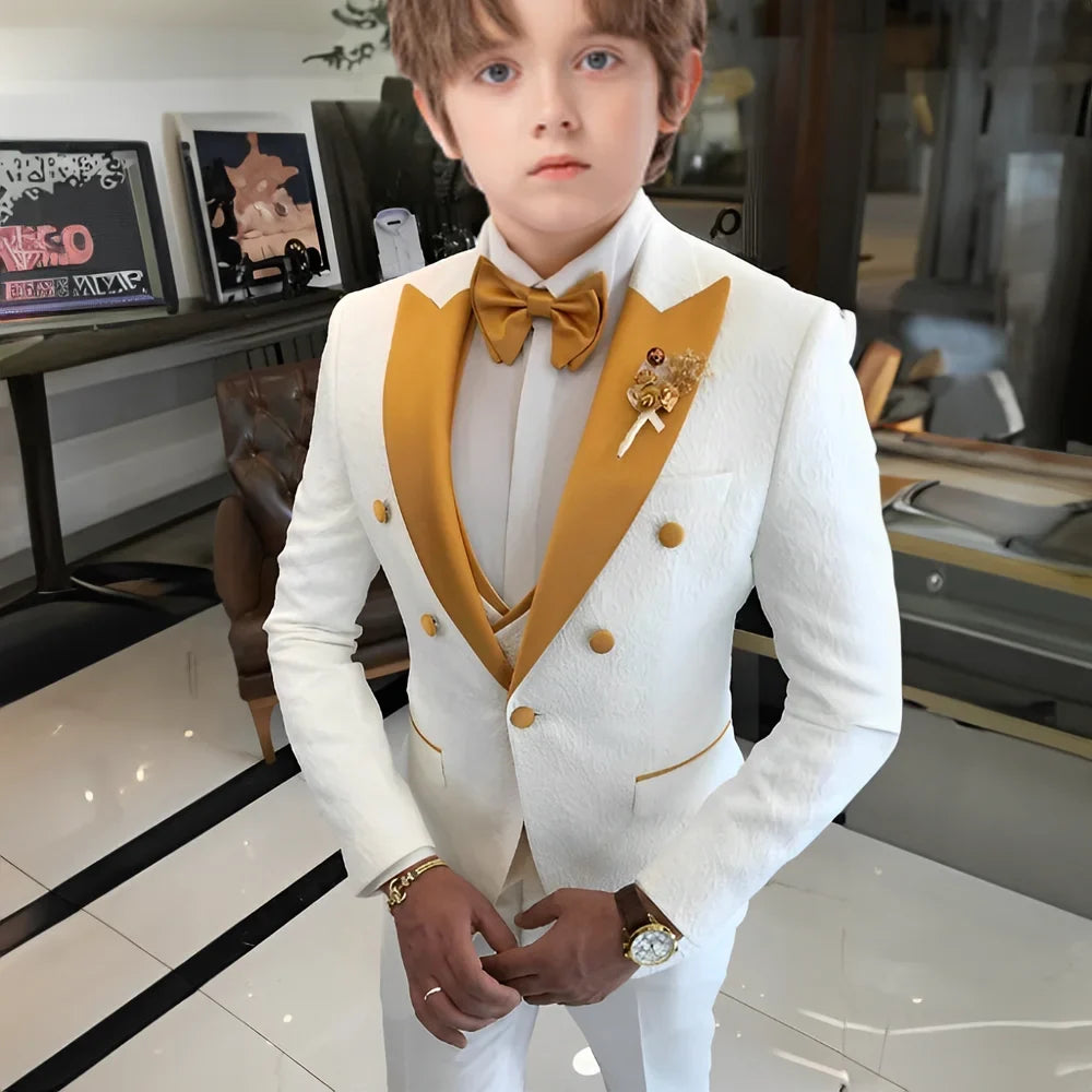 Jacquard Boys Suit Set 3 Pieces Wedding Guest Outfit,High Quality Peak Lapel Tuxedo For Kids,Children's Slim Fit Suits 2-20T