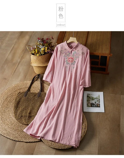 Embroidery Ethnic Style Fashion Clothes Vintage Cotton Linen Streetwear Harajuku Chinese Style Summer Dress for Women Clothing