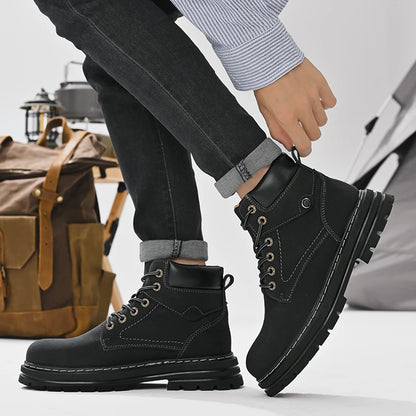 Handmade Outdoor Men Genuine Leather Boots Male Comfortable Business Party Casual Shoes Street Thick Sole Lace Up Shoes Big Size