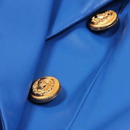 S-3XL High Quality Fashion New PU Leather Fabric Double breasted Long Sleeve Slim Fit Commuter Women's Suit Coat Blazer