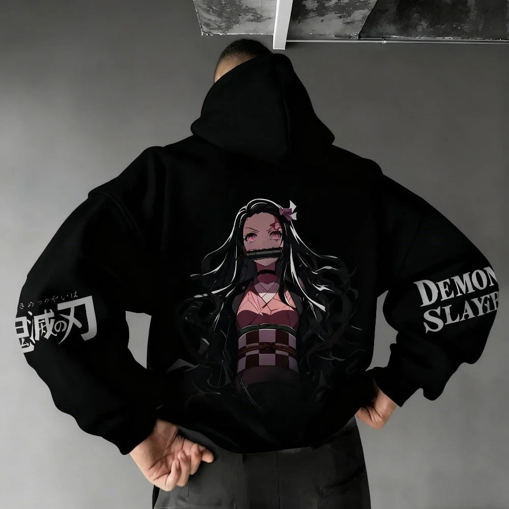 Demon Slayer Men's Hoodie Sweatshirt Kamado Nezuko Anime Spring Autumn Winter Boy Harajuku Long-sleeved Parent-child Outfit
