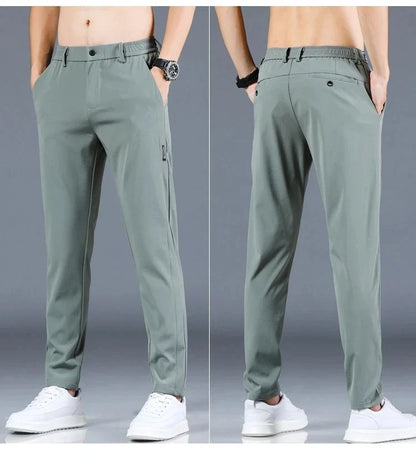 2026 Summer New Thin Ice Silk Stretch Men's Pants Casual Elastic Waist Smooth Trouser Pants Male Brand Clothing 5 Colour