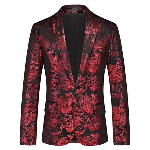 New Men Luxury Velvet Suit Foil Stamped Printed Jacket , Fashion Male Business Social Wedding Prom Party Dress Slim Fit Blazers