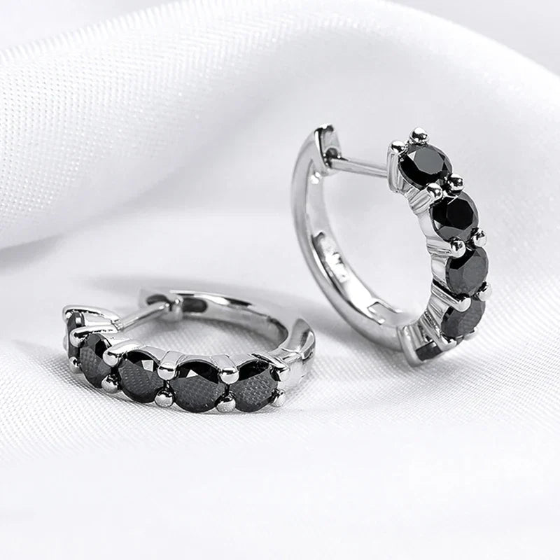 2CTTW Black Moissanite Hoop Earrings for Women Sparkling Party Simulated Diamond Earring 100% 925 Sterling Silver Jewelry