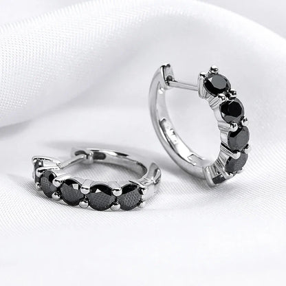 2CTTW Black Moissanite Hoop Earrings for Women Sparkling Party Simulated Diamond Earring 100% 925 Sterling Silver Jewelry
