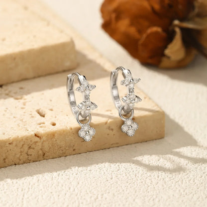 Dazzling Moissanite Ear Buckle 925 Sterling Silver Four Leaf Clover Swing Lab Diamond Hoop Earrings For Women Jewelry