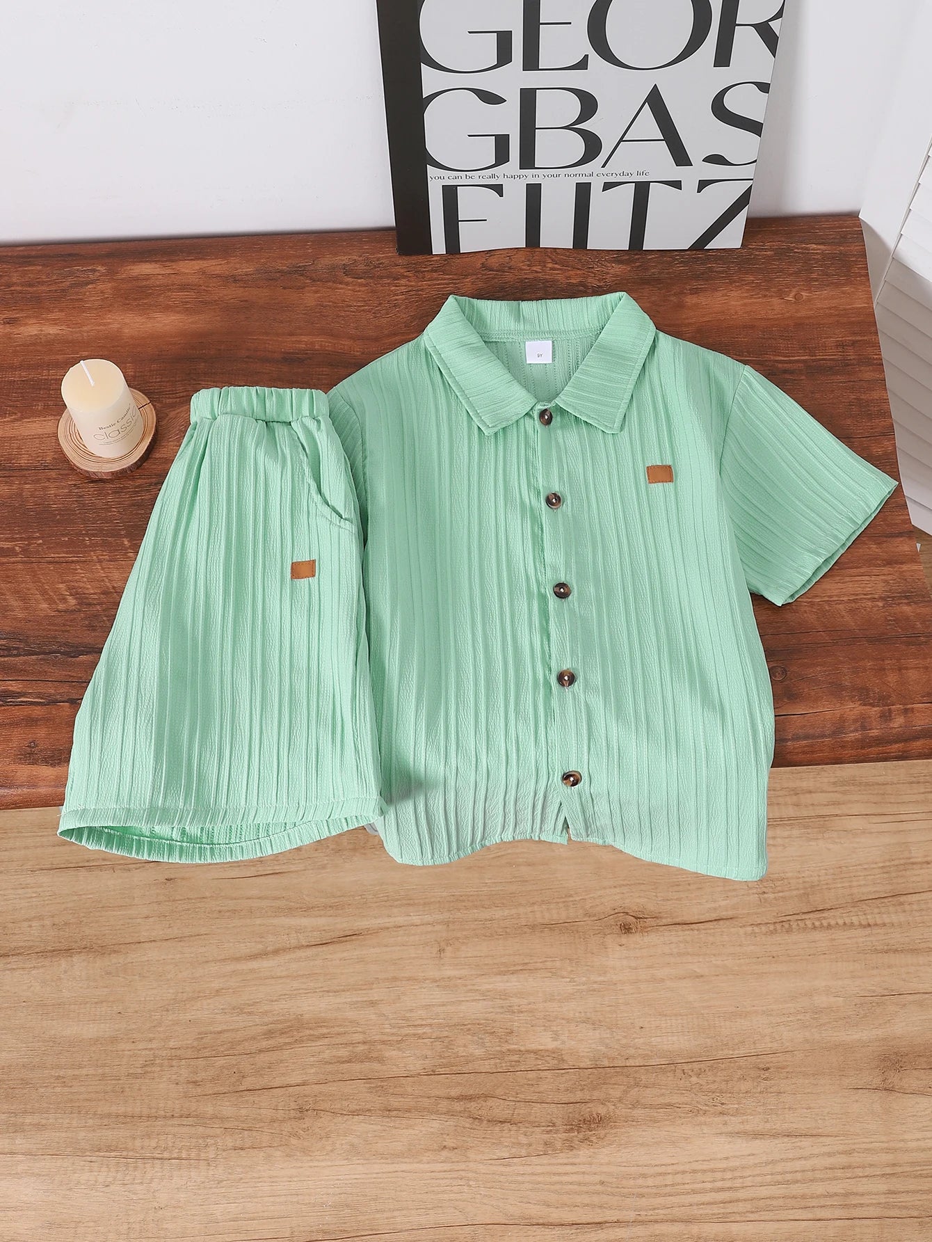 Boys Big Size Shirt Shorts Set Vertical Stripes Pattern Summer Outdoor Casual Outfit Children's Clothing