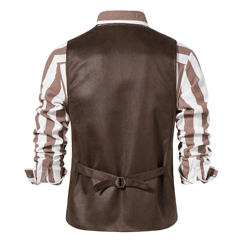 Man Vest Vintage Solid Single-breasted Male Waistcoat Slim V-neck Sleeveless Business Casual Versatile Men Suit Vest