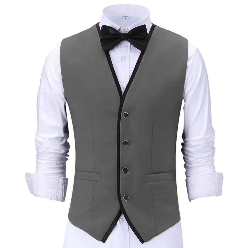 Men Vest Purple With Black Side Single Button Waistcoat For Wedding Banquet Birthday Business Casual Work Set Men Suit Vest