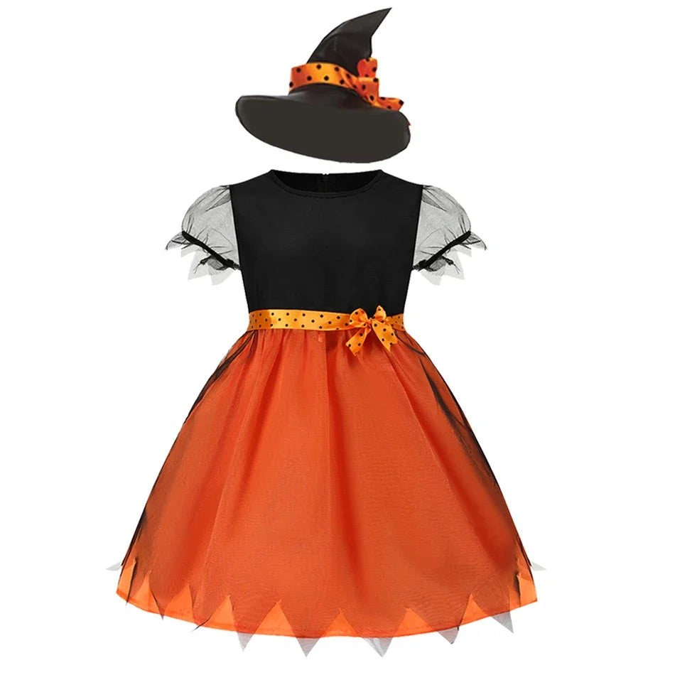 2026 Children's Pumpkin Costume Role Playing Girls Dress Carnival Party Halloween Cosplay Performance Kid Outfit